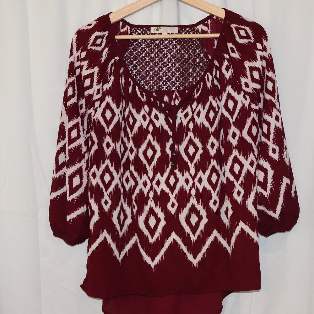 Jolt Blouse Size Large Round Hem Tie Front Blouse Sleeves Purple Boho Artsy